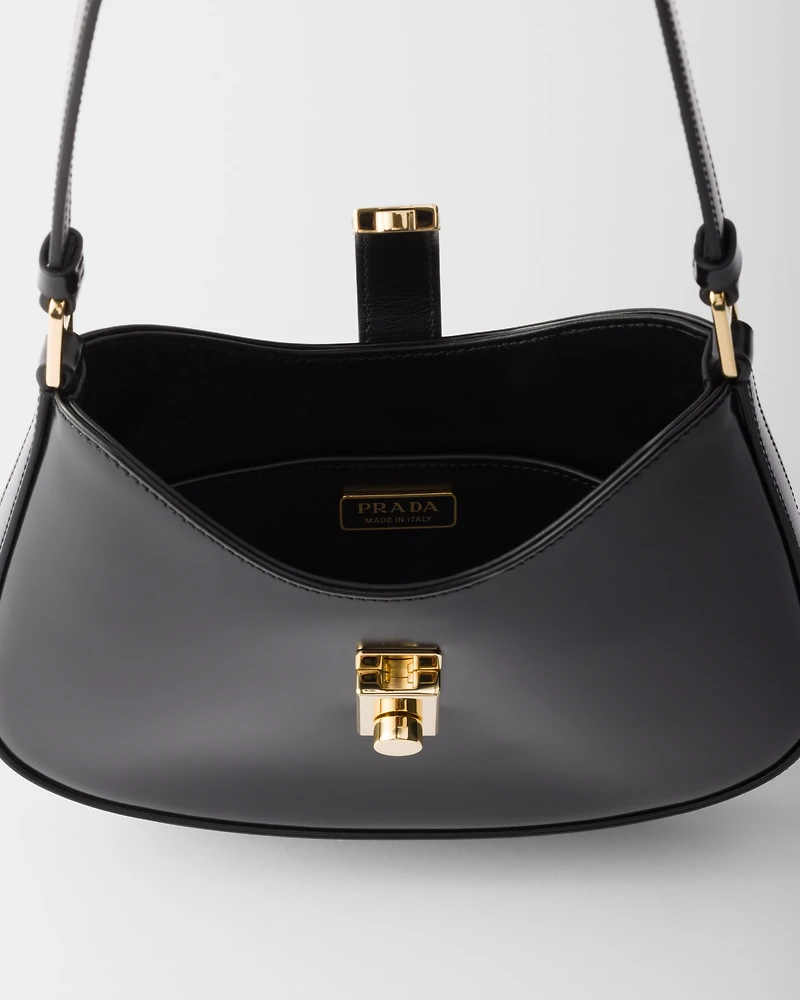Prada Cleo brushed leather shoulder bag with clasp closure