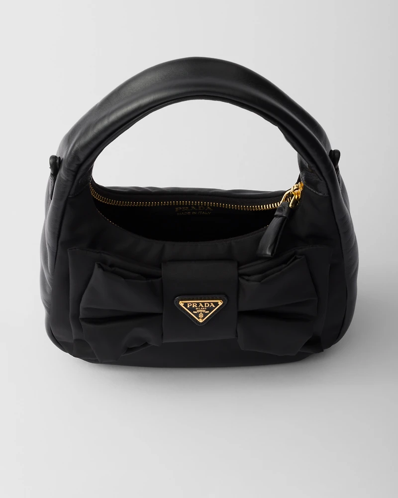 Mini Re-Nylon and nappa leather bag with bow