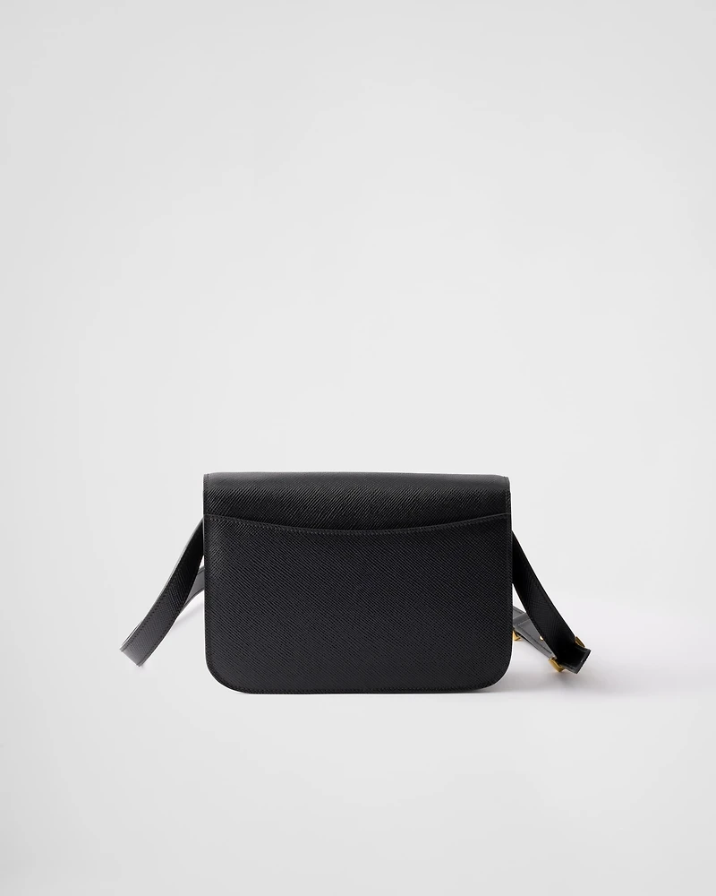 Saffiano leather flap shoulder bag