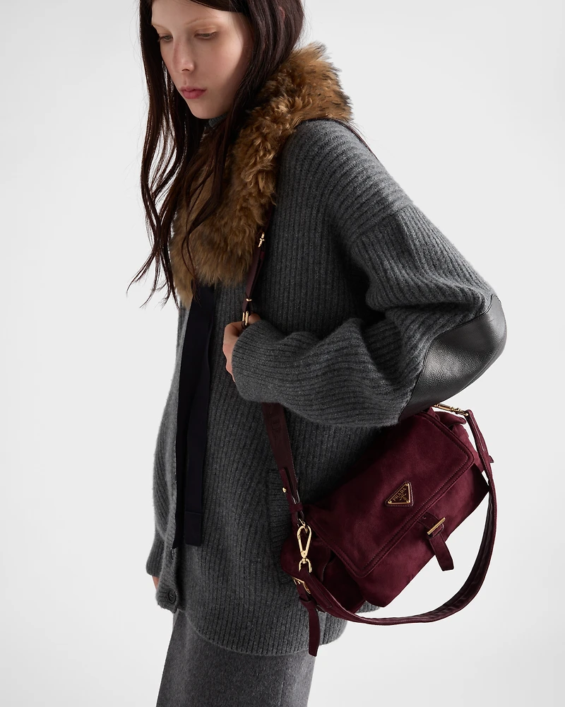 Prada Explore medium suede shoulder bag with flap