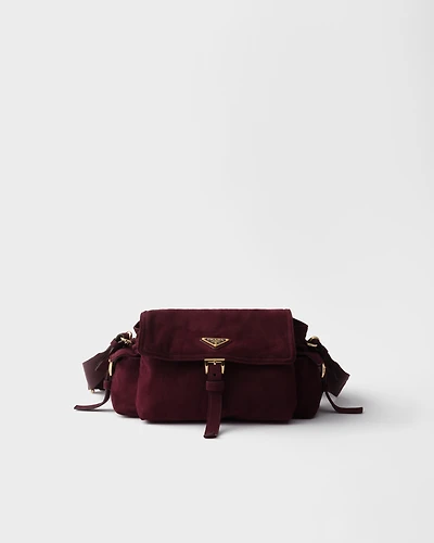 Prada Explore medium suede shoulder bag with flap