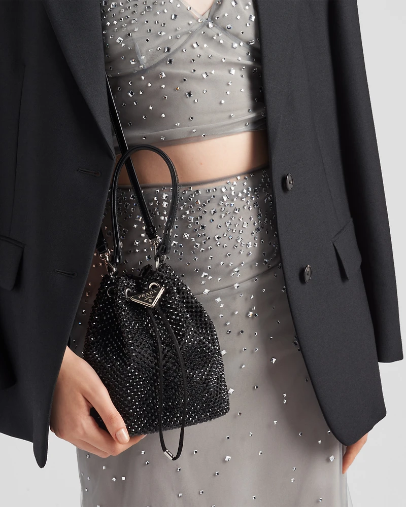 Mini satin bag with crystals