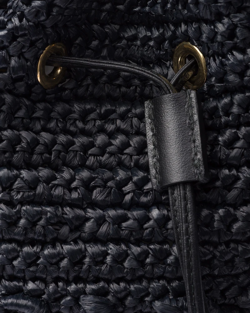 Mini crochet and leather bucket bag