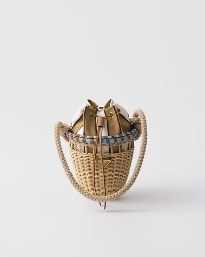 Mini wicker bucket bag