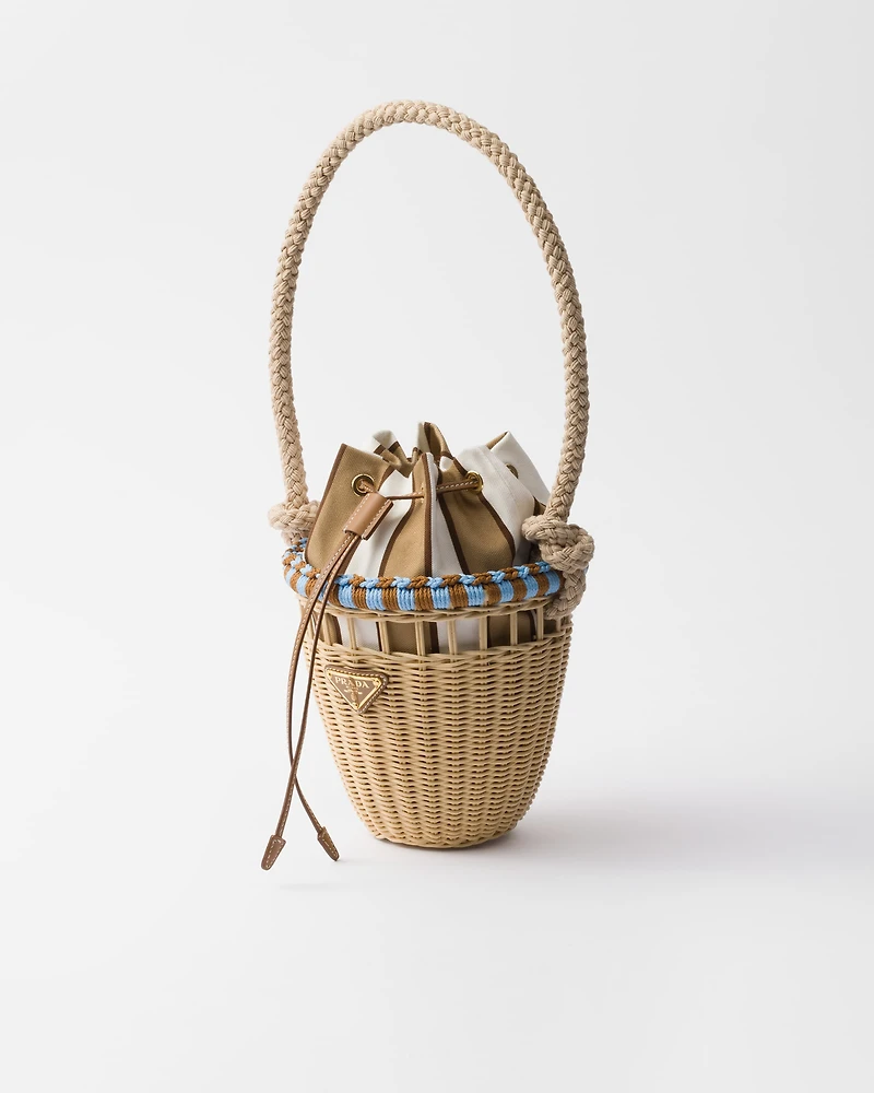Mini wicker bucket bag