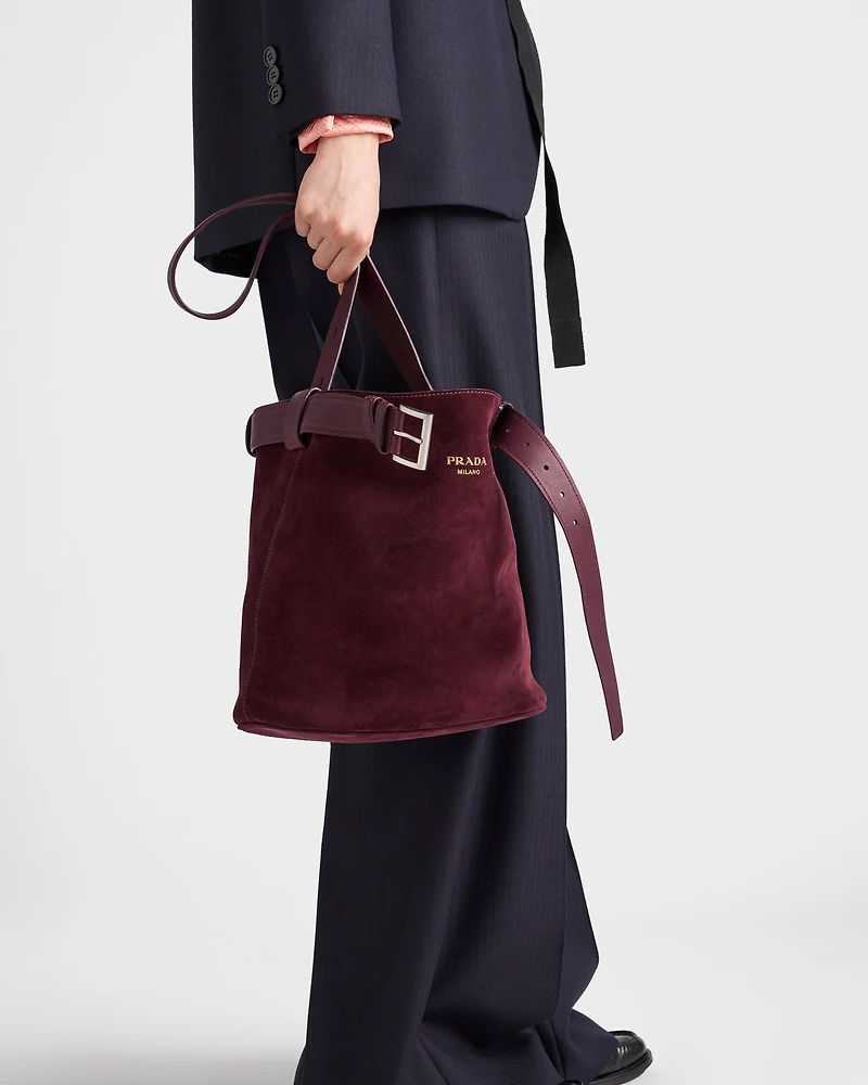 Prada Buckle belted suede bucket bag