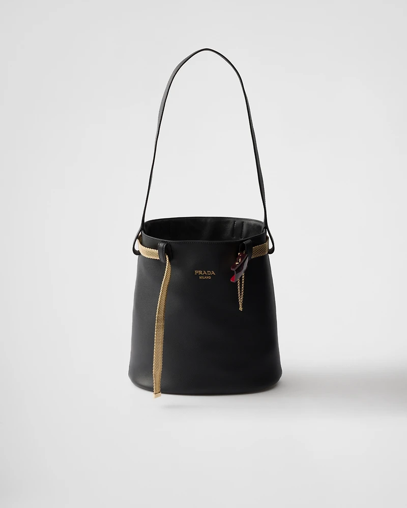Prada Buckle leather bucket bag with jeweled belt