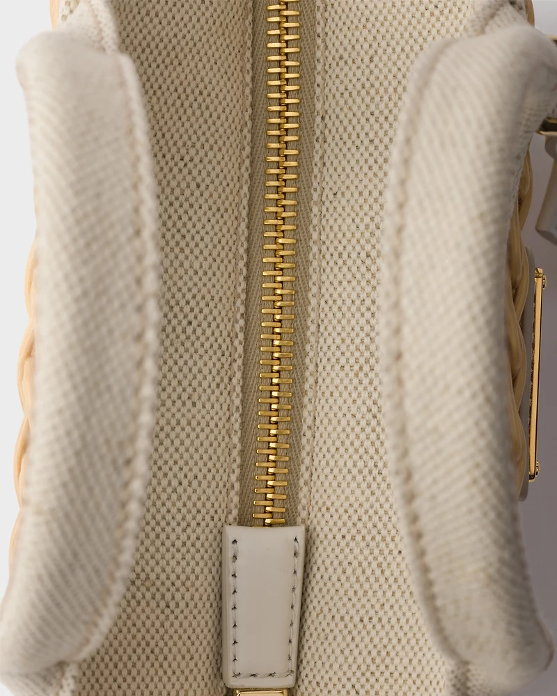 Mini wicker and linen blend tote bag
