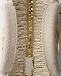 Mini wicker and linen blend tote bag
