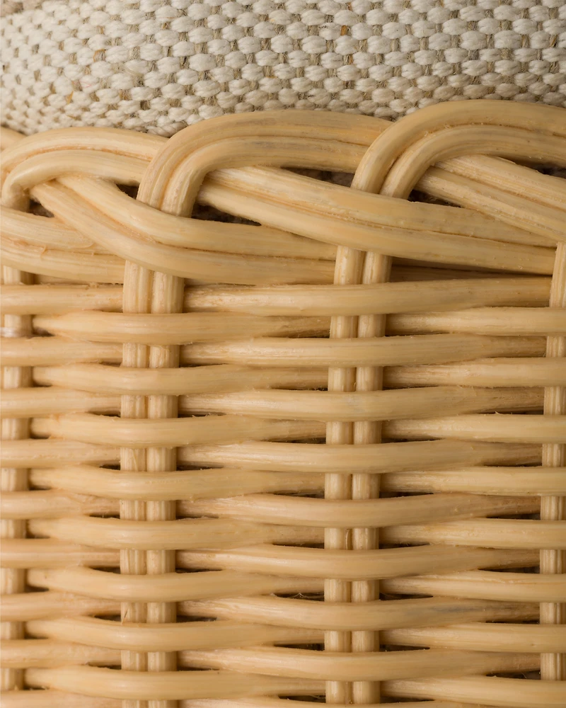 Mini wicker and linen blend tote bag