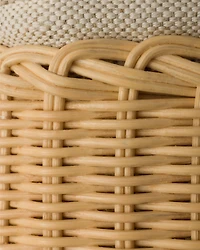 Mini wicker and linen blend tote bag