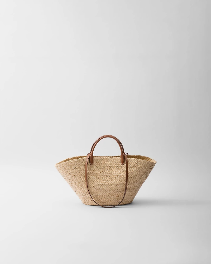 Large raffia and leather shopping bag