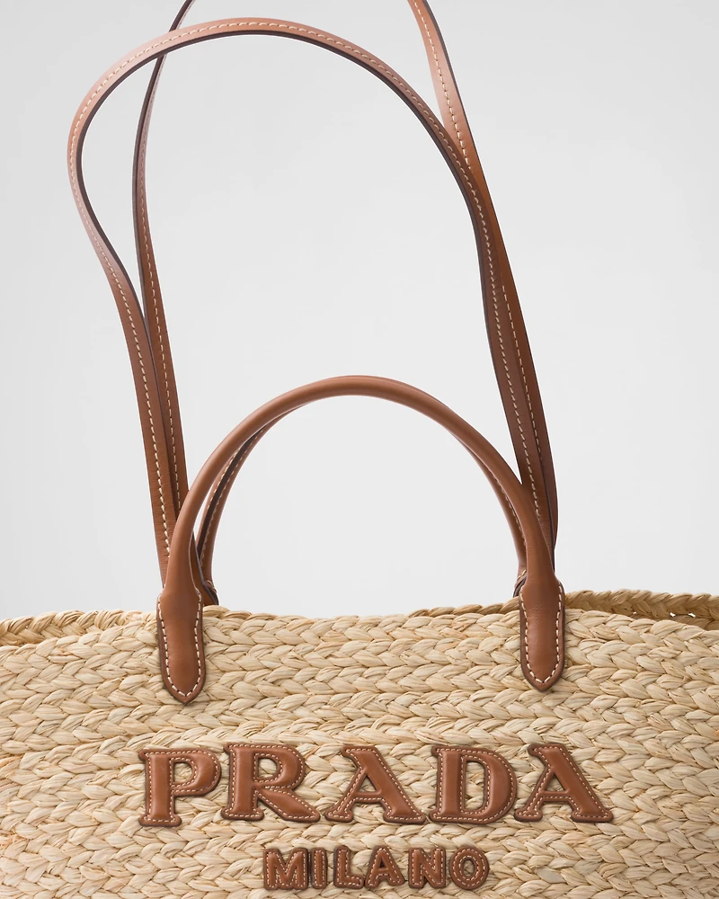 Large raffia and leather shopping bag