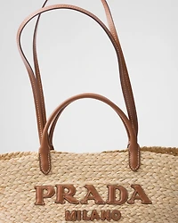 Large raffia and leather shopping bag