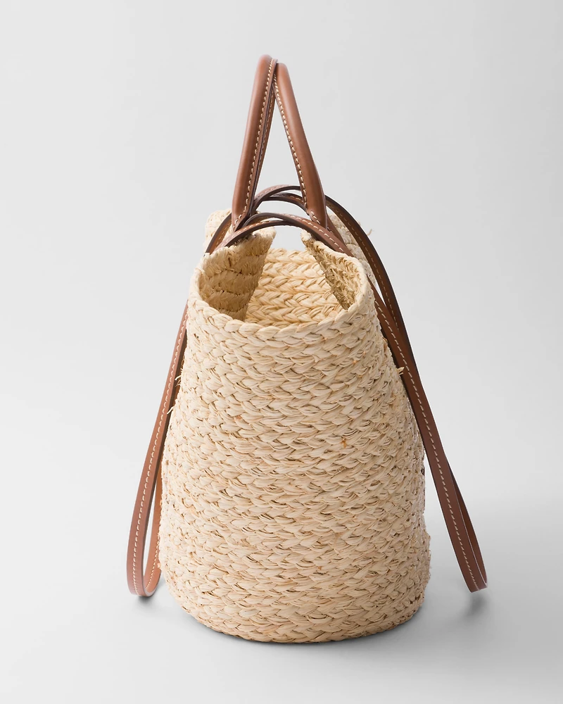 Large raffia and leather shopping bag