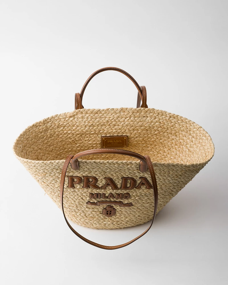 Large raffia and leather shopping bag