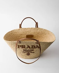 Large raffia and leather shopping bag