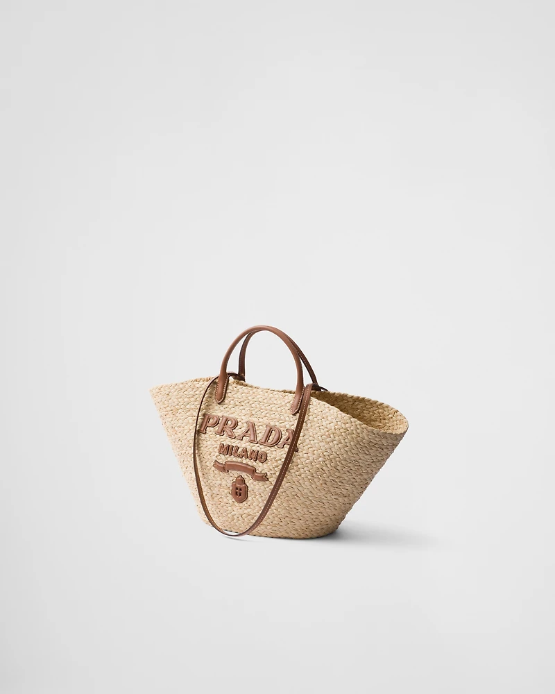 Large raffia and leather shopping bag