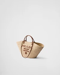 Large raffia and leather shopping bag