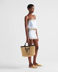 crochet and leather tote bag