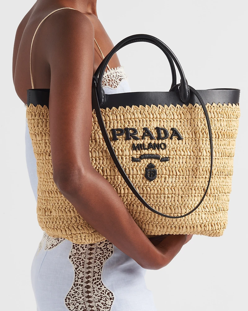 crochet and leather tote bag