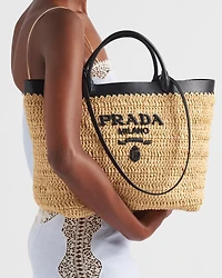 crochet and leather tote bag