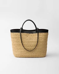 crochet and leather tote bag