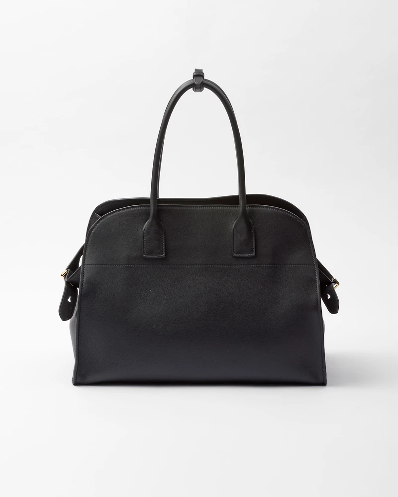 Large leather tote bag with buckles