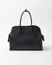 Large leather tote bag with buckles