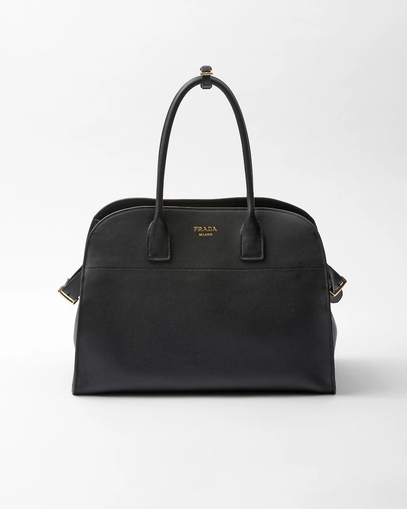 Large leather tote bag with buckles