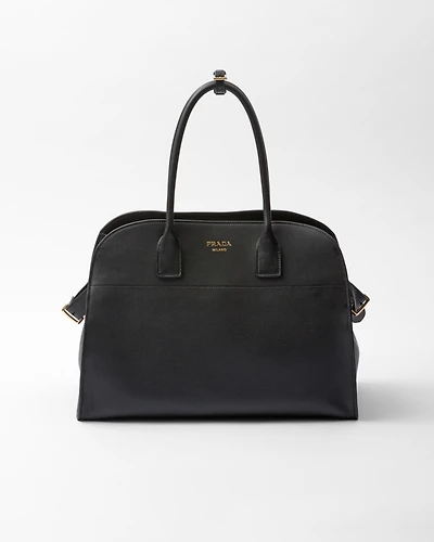 Large leather tote bag with buckles