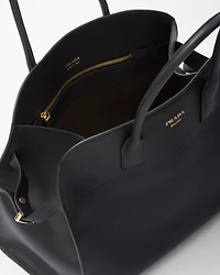 Large leather tote bag with buckles