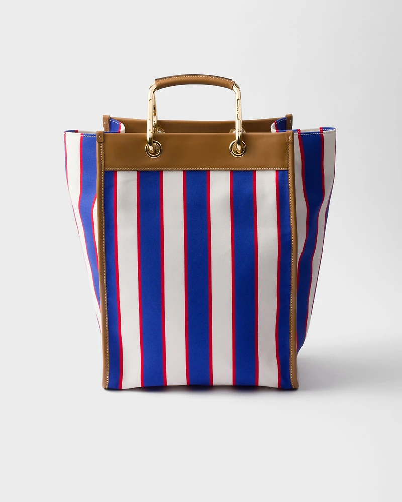 Large printed canvas and leather tote bag
