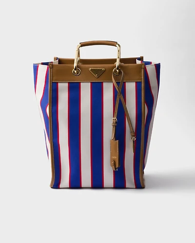 Large printed canvas and leather tote bag