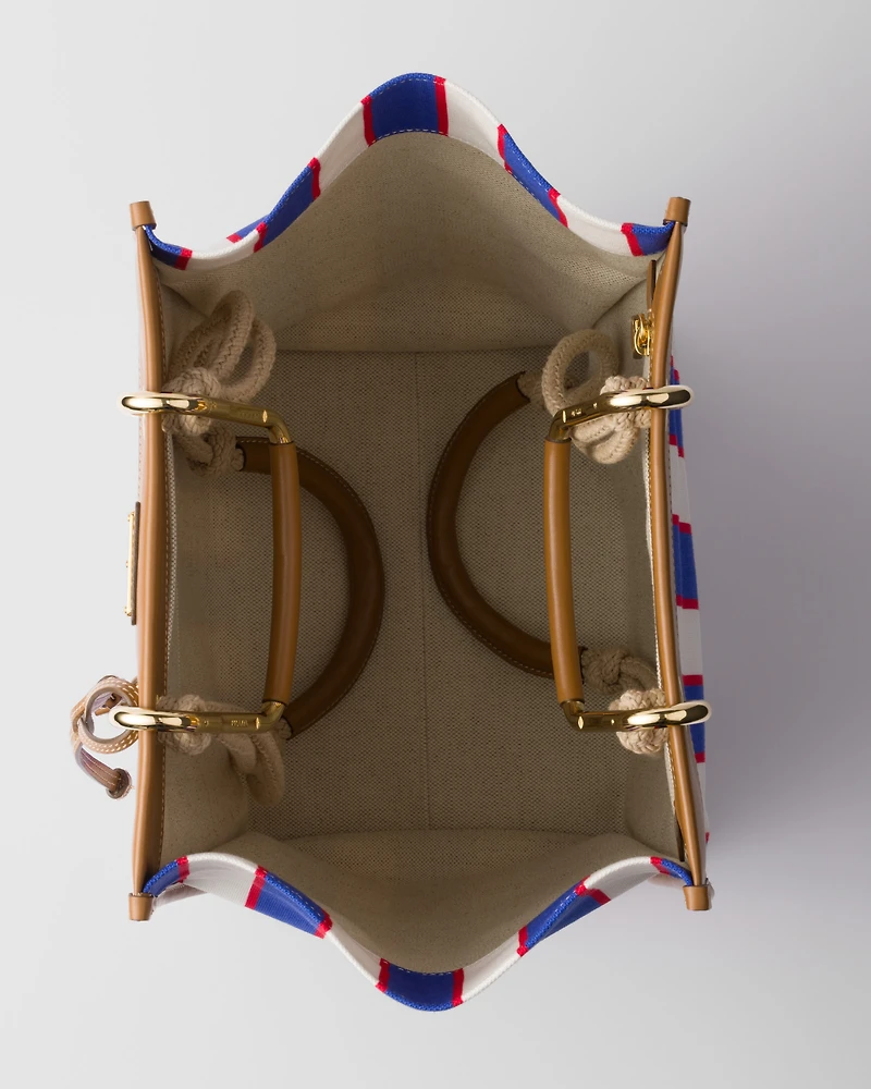Large printed canvas and leather tote bag