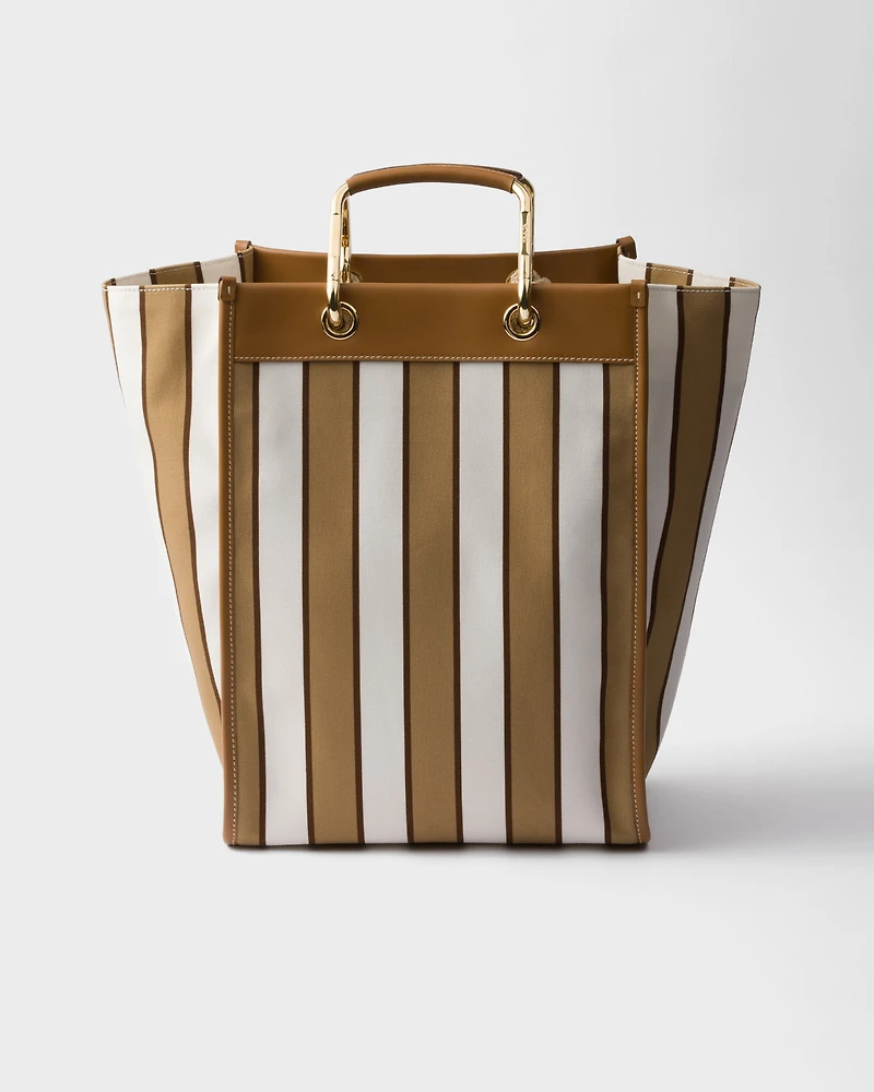 Large printed canvas and leather tote bag