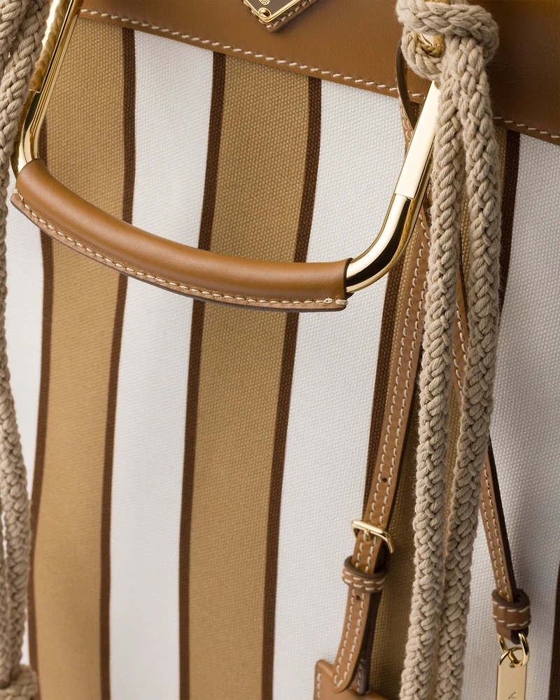 Large printed canvas and leather tote bag