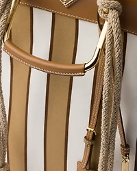 Large printed canvas and leather tote bag