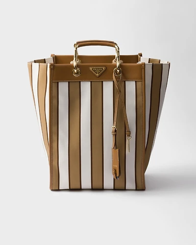 Large printed canvas and leather tote bag