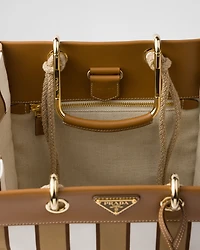 Large printed canvas and leather tote bag