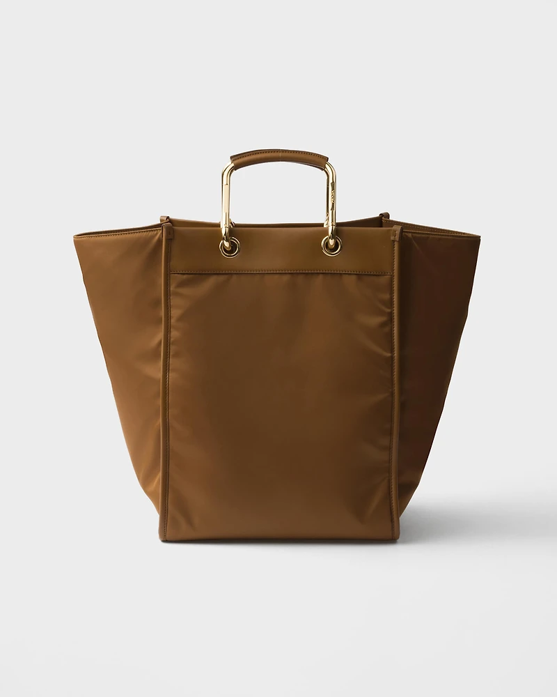 Large Re-Nylon and leather tote bag