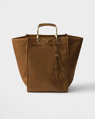 Large Re-Nylon and leather tote bag