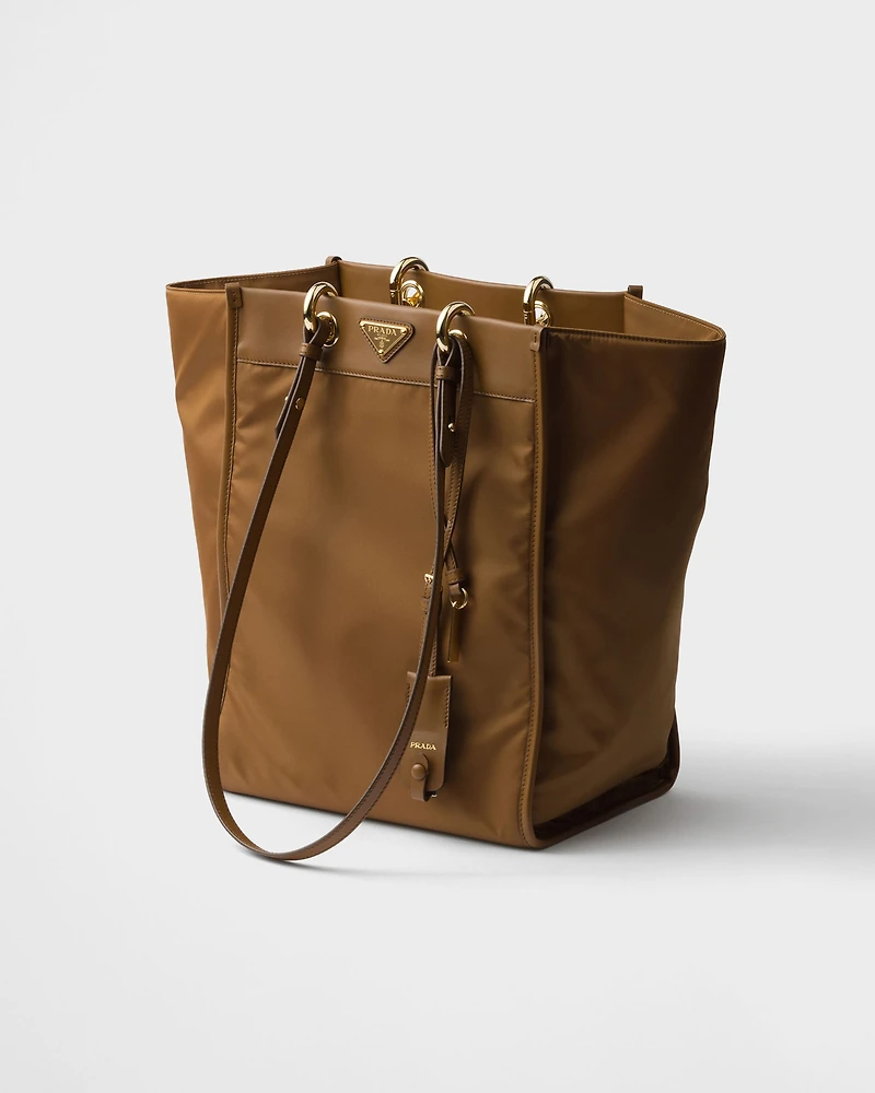 Large Re-Nylon and leather tote bag