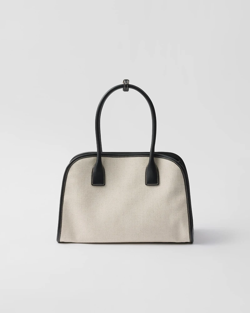 Medium linen blend and leather tote bag