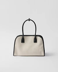 Medium linen blend and leather tote bag