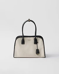Medium linen blend and leather tote bag
