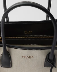 Medium linen blend and leather tote bag