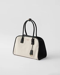 Medium linen blend and leather tote bag