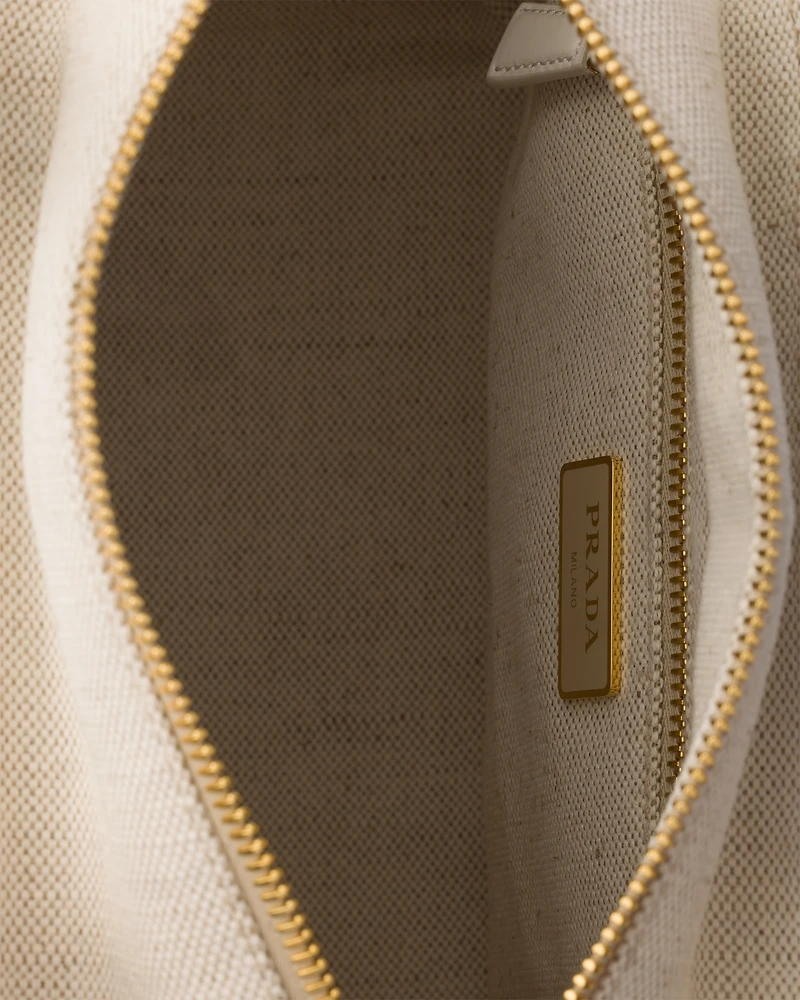 Medium wicker and linen blend tote bag