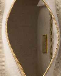 Medium wicker and linen blend tote bag